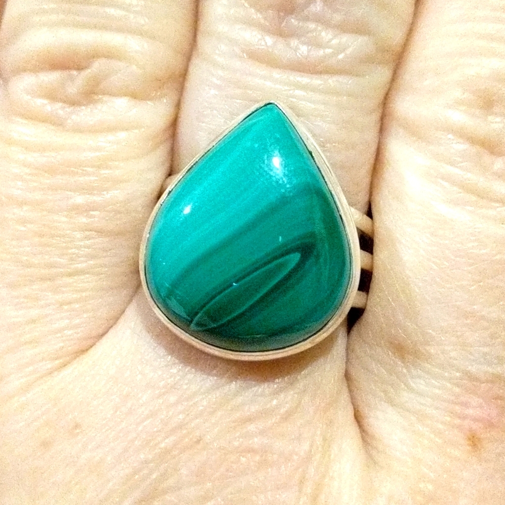 Natural Green Malachite (pilot's stone) 925 silver - Picture 3 of 5